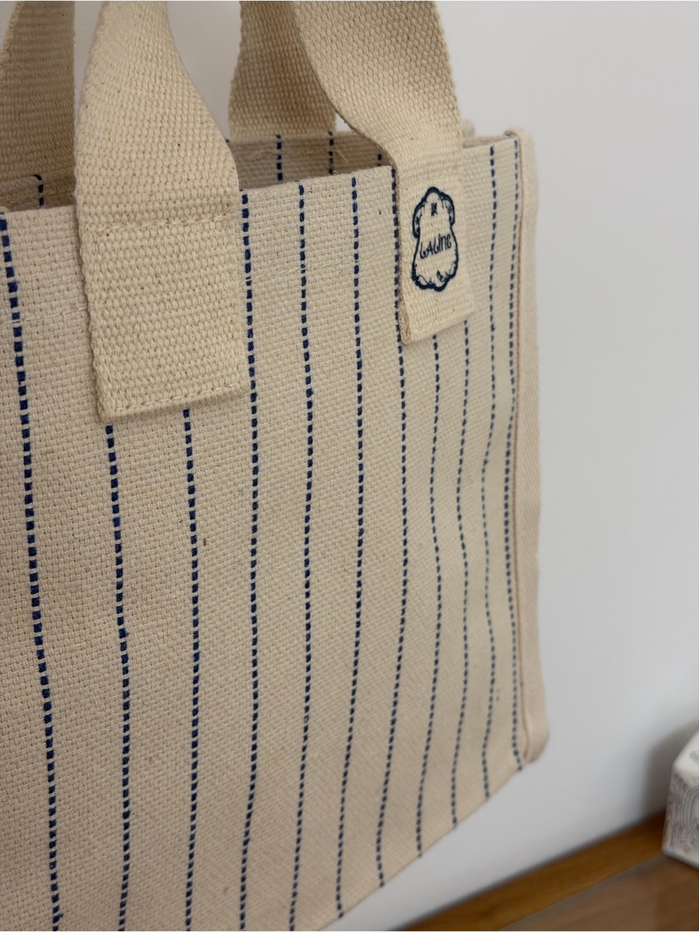 Canvas Stripe Tote Bag - Cream with Navy Stripes